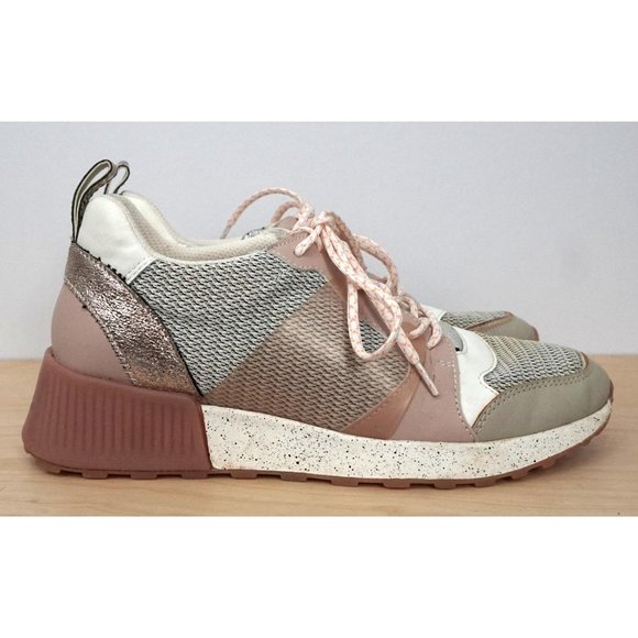 SAM EDELMAN White Pink Lace Up Fabric Leather Darsie Gold Sneakers Shoes Sz 8.5 - Picture 10 of 11